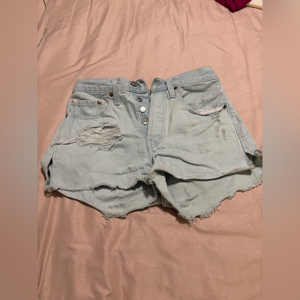 Levi’s Light Wash Distressed High-Rise Denim Shorts